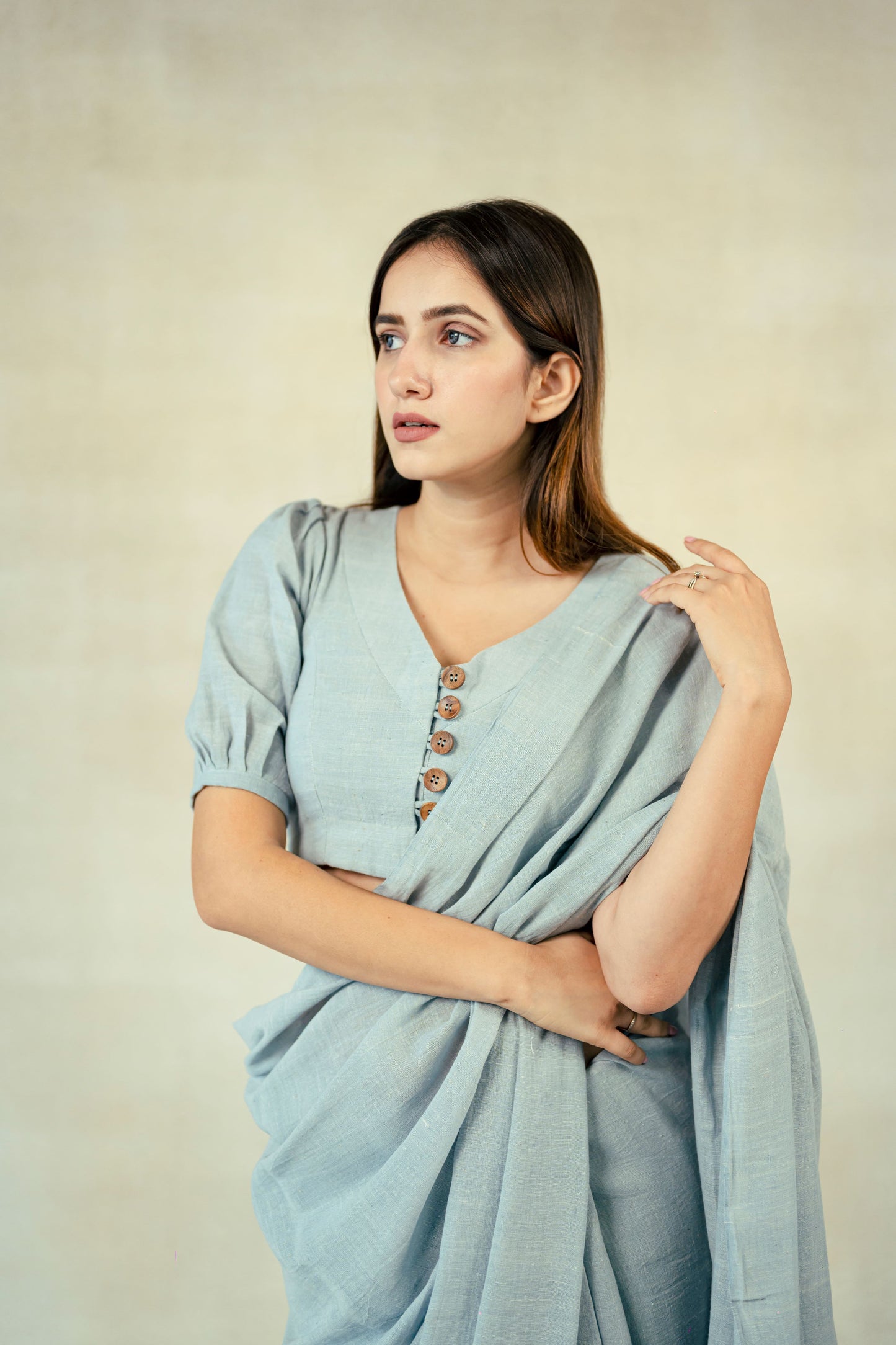 Subtle indigo handwoven organic cotton saree blouse,Handmade saree blouse, Hand spun organic cotton blouse, Slow fashion, Coord set