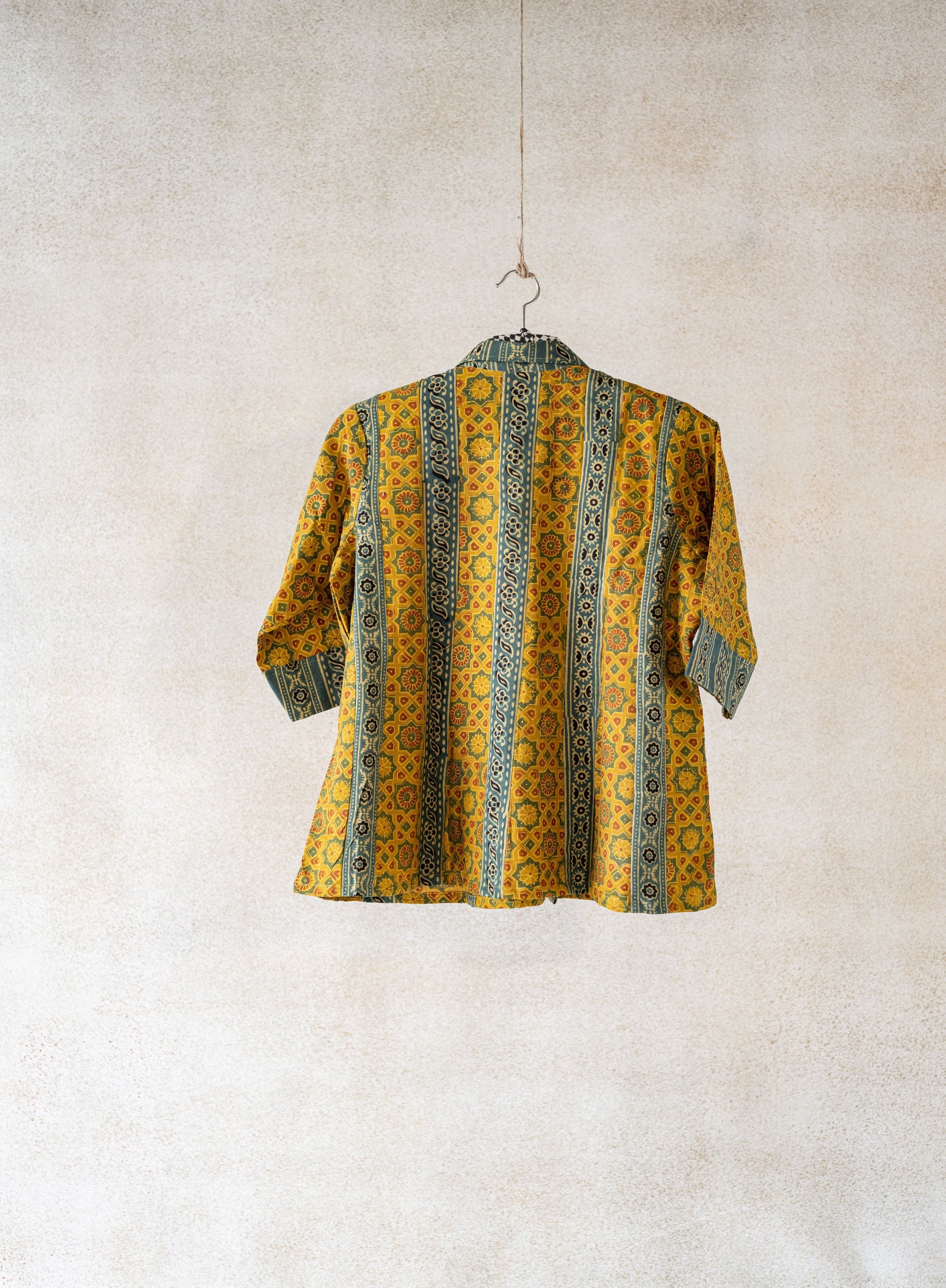Turmeric yellow ajrakh shirt, Handmade ajrakh cotton shirt