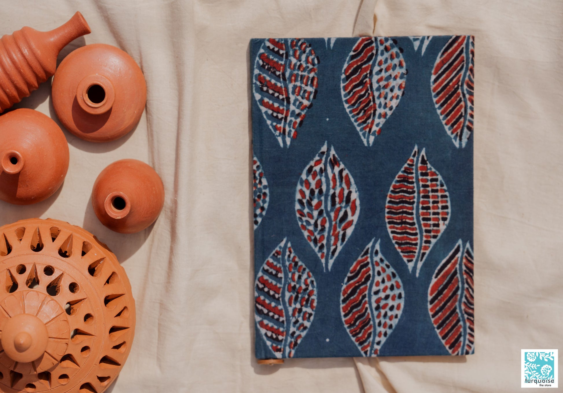 Upcycled paper journal, Ajrakh indigo dyed fabric journal, Ajrakh prints journal, Handmade journal