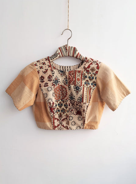 Upcycled patchwork ajrakh blouse, Ajrakh prints patchwork blouse, Patchwork saree blouse, Ajrakh hand block prints patchwork blouse