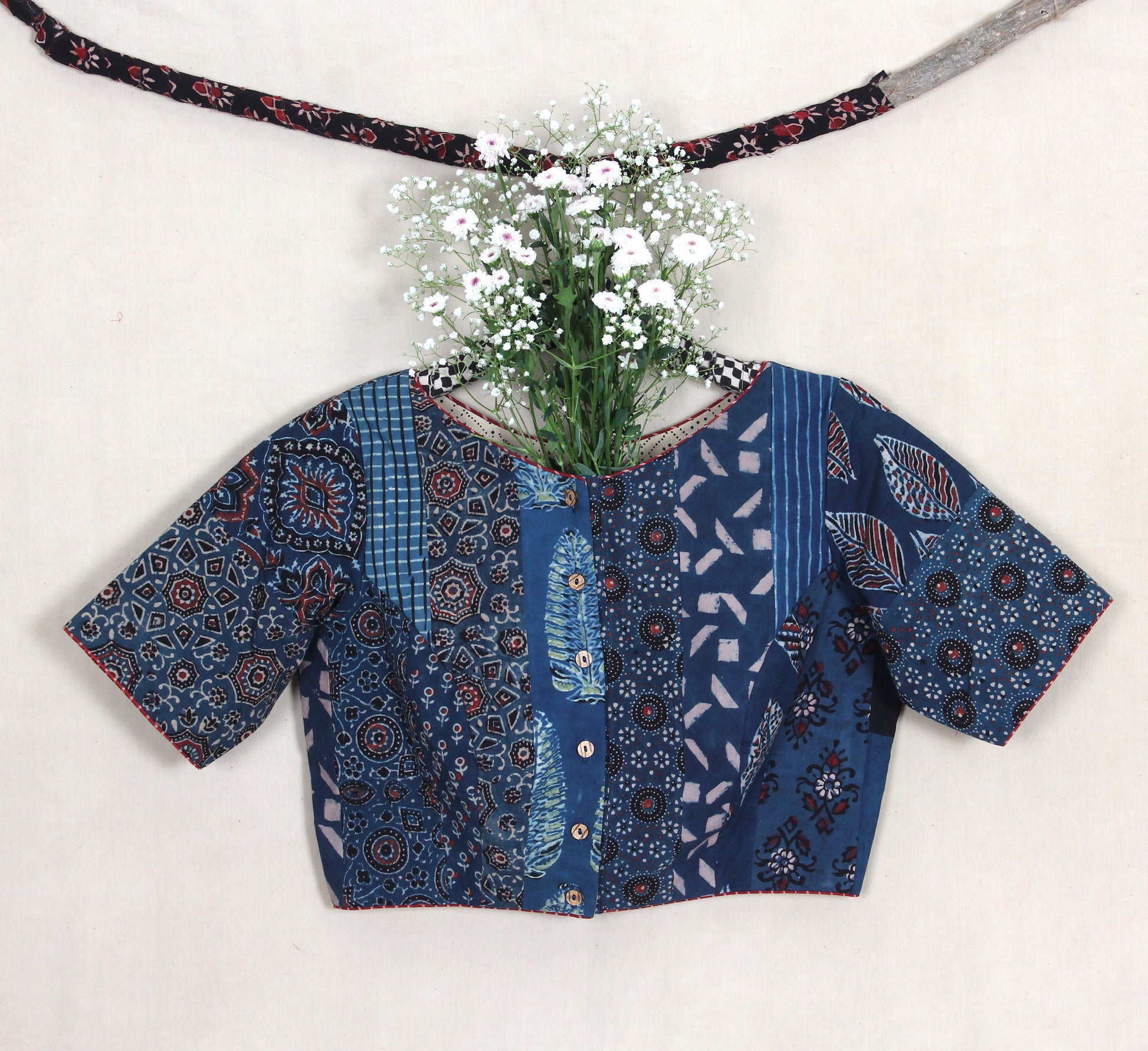 Indigo ajrakh prints full sleeves blouse – Turquoisethestore