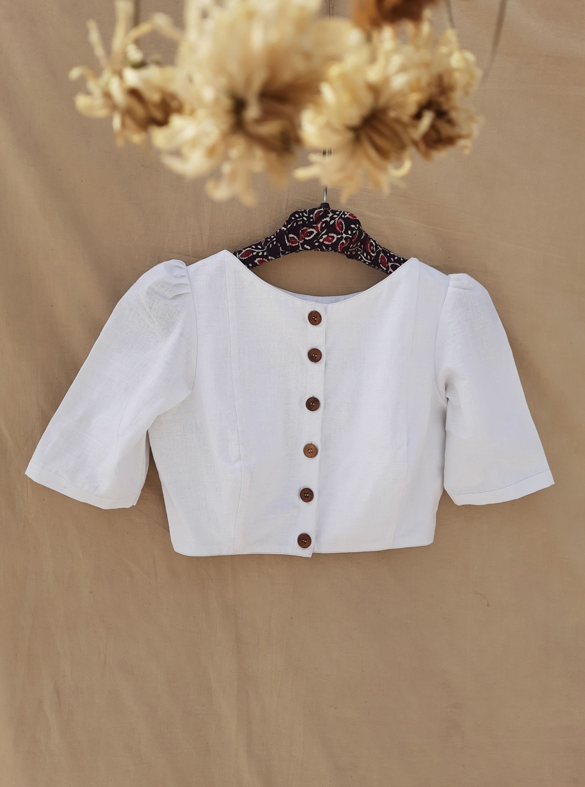 White hand spun handwoven organic cotton blouse, Slow fashion