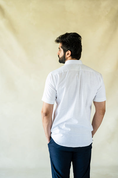 White handwoven organic cotton men's shirt, Handmade white shirt, White shirt, Hand spun cotton white men's shirt