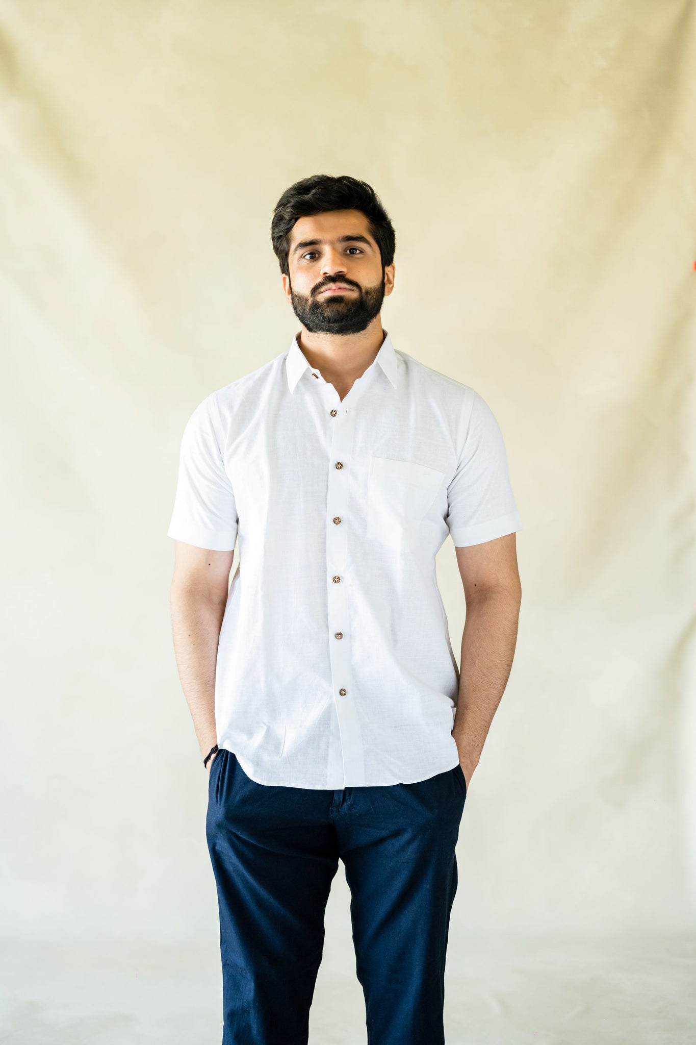 White handwoven organic cotton men's shirt, Handmade white shirt, White shirt, Hand spun cotton white men's shirt