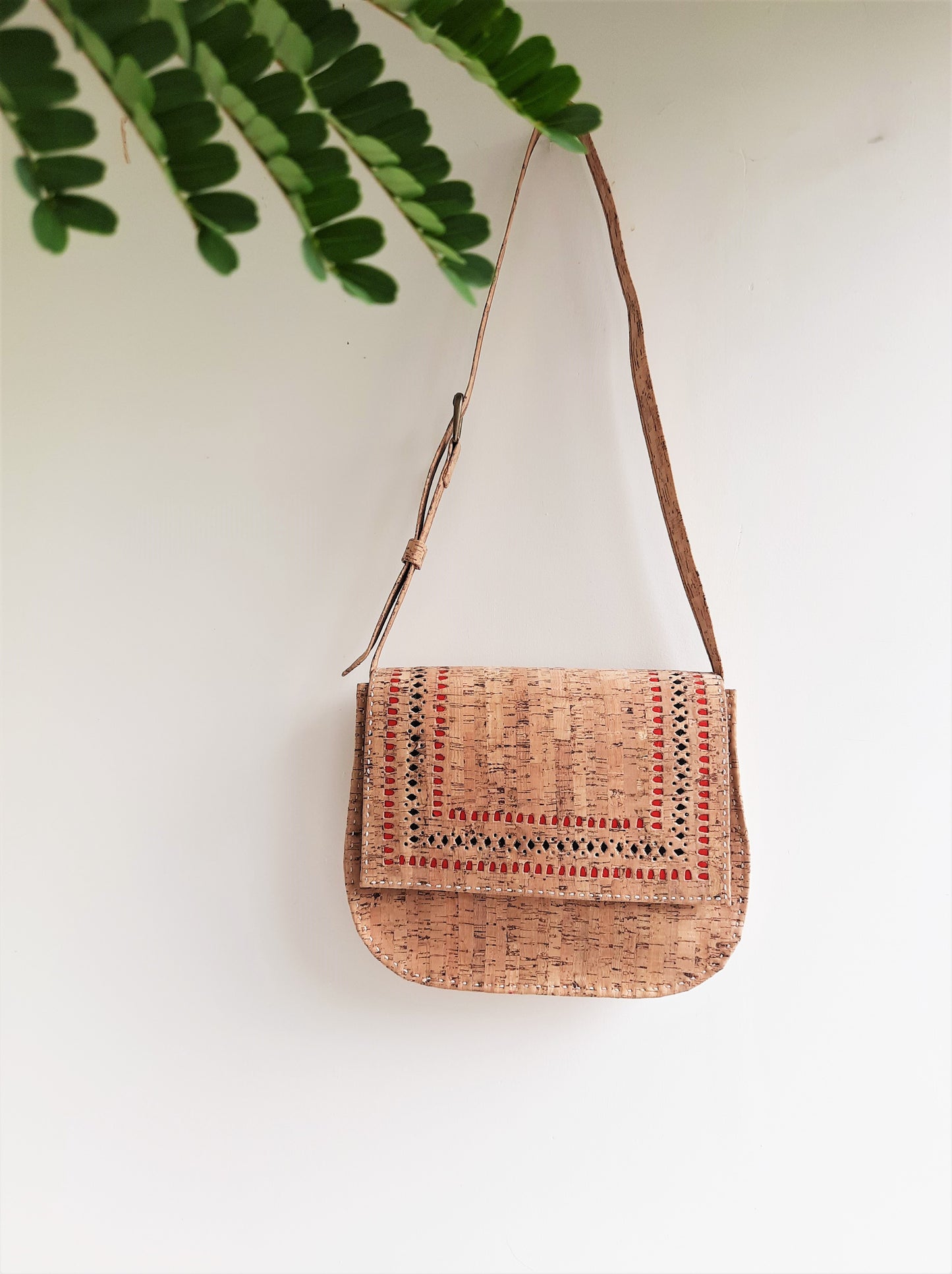 Handmade cork slingbag, Natural cork handbag, Vegan leather sling bag, Cork hand stitched sling bag