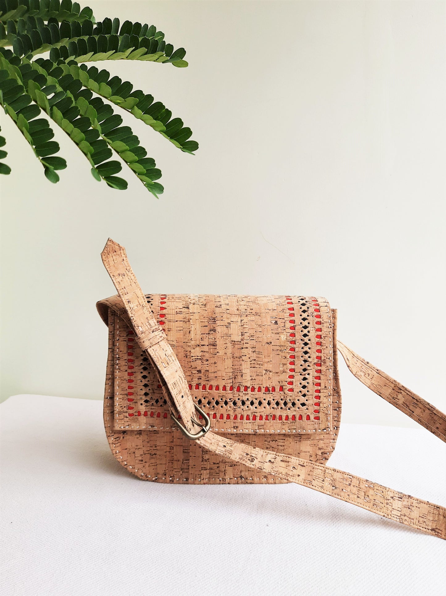 Handmade cork slingbag, Natural cork handbag, Vegan leather sling bag, Cork hand stitched sling bag