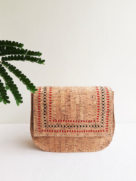 Handmade cork slingbag, Natural cork handbag, Vegan leather sling bag, Cork hand stitched sling bag